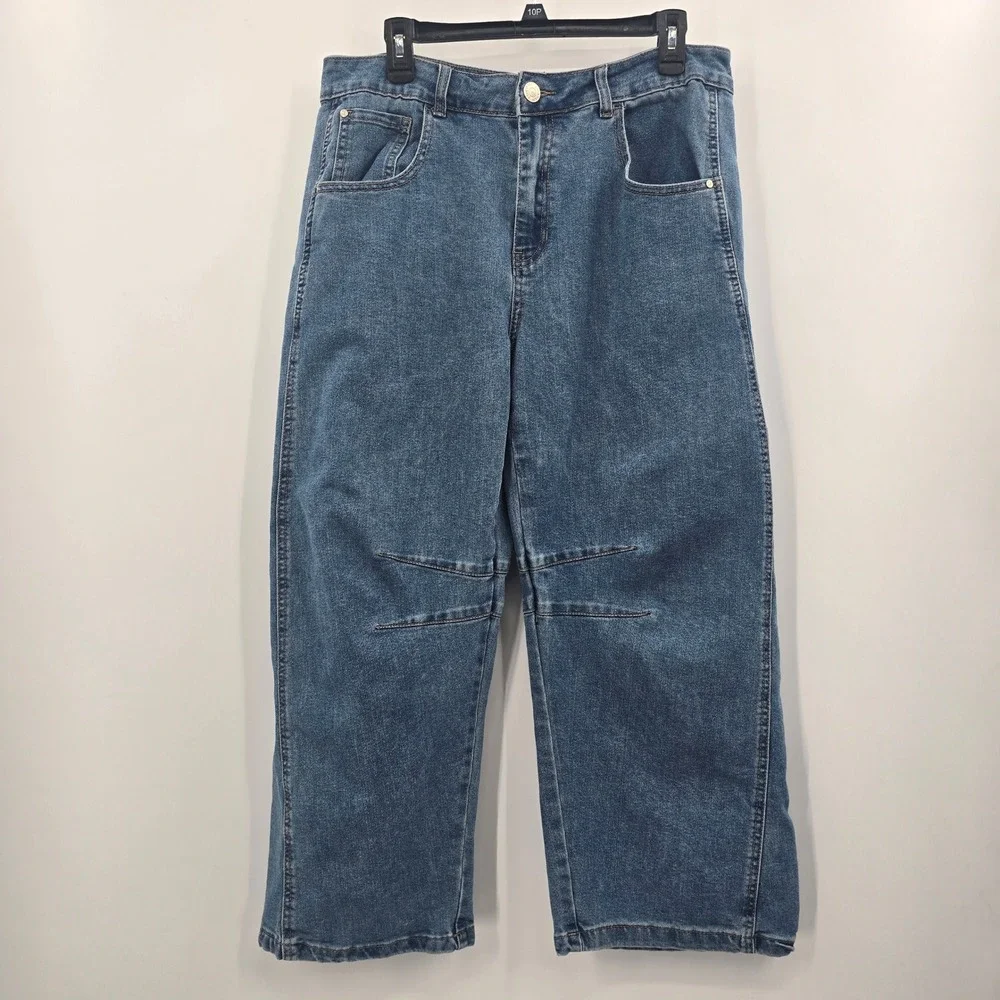9th & Main Jeans Womens 14 Barrel Leg Jeans Medium Wash High Rise Cropped
